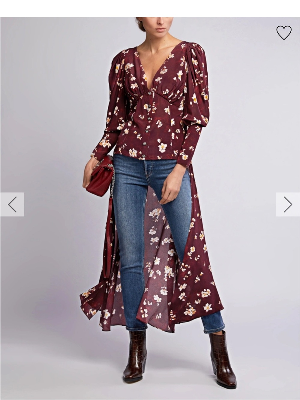 Caroline Constas Burgundy Floral Long-Split Crop Top